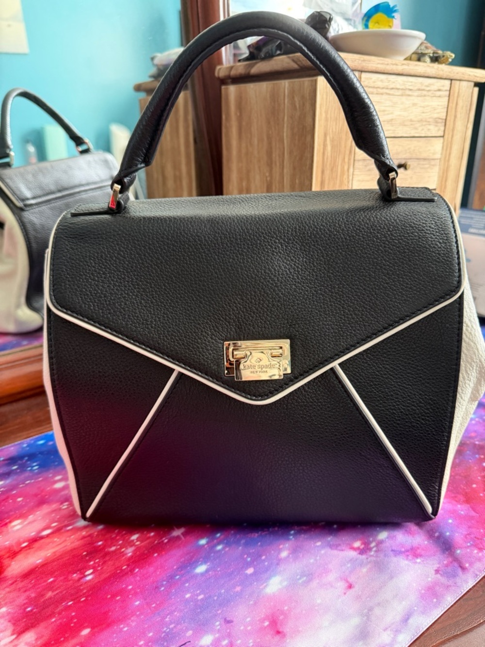 Kate Spade Laurel Wellesley Black with White Satchel